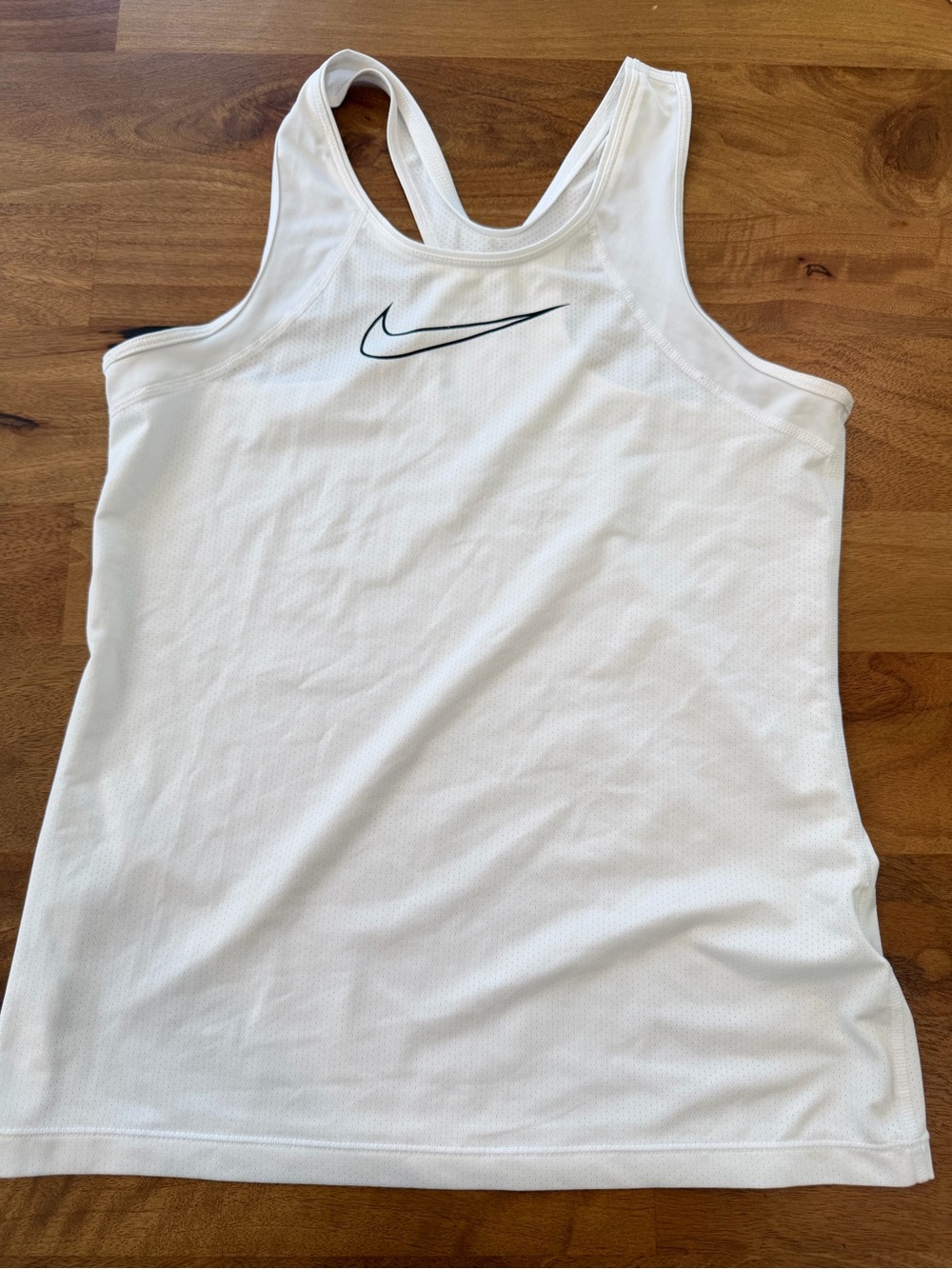 Nike Dri-Fit White Racerback Performance Tank with Black Swoosh Logo - Youth XL